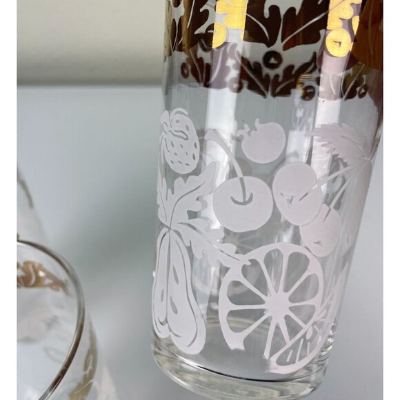 Set of 3 Vintage Mid-Century Modern Fruit Design Glass Tumbler White Gold Dining - Picture 11 of 11